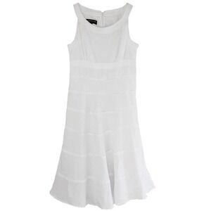 Womens Minimalist Preppy Coastal Linen Blend Tiered‎ Midi Dress Size 6 Fisherman